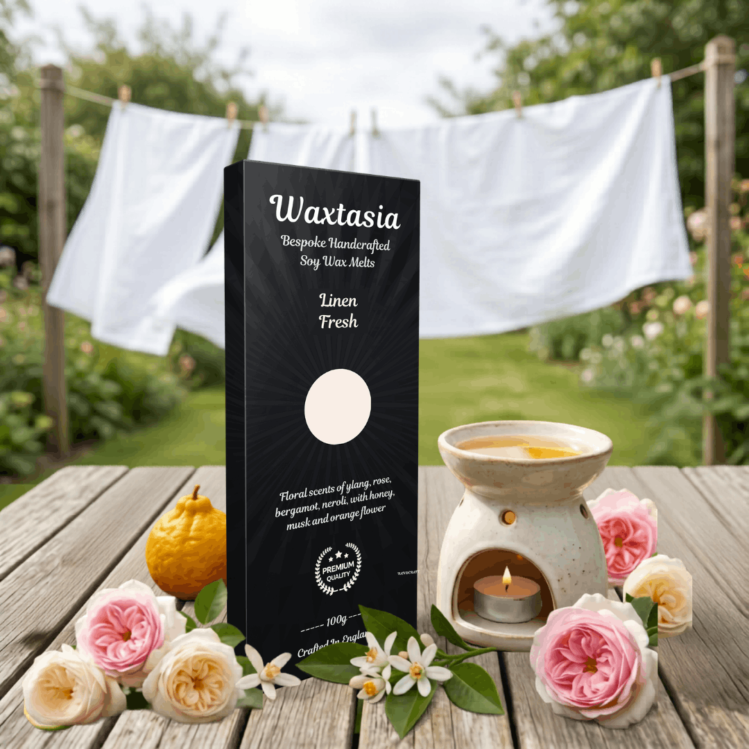 Linen Fresh bergamot and orange flower Scented Wax Melt Strongly scented fresh linen wax melts. Calming soy wax melts for bedroom and bathroom